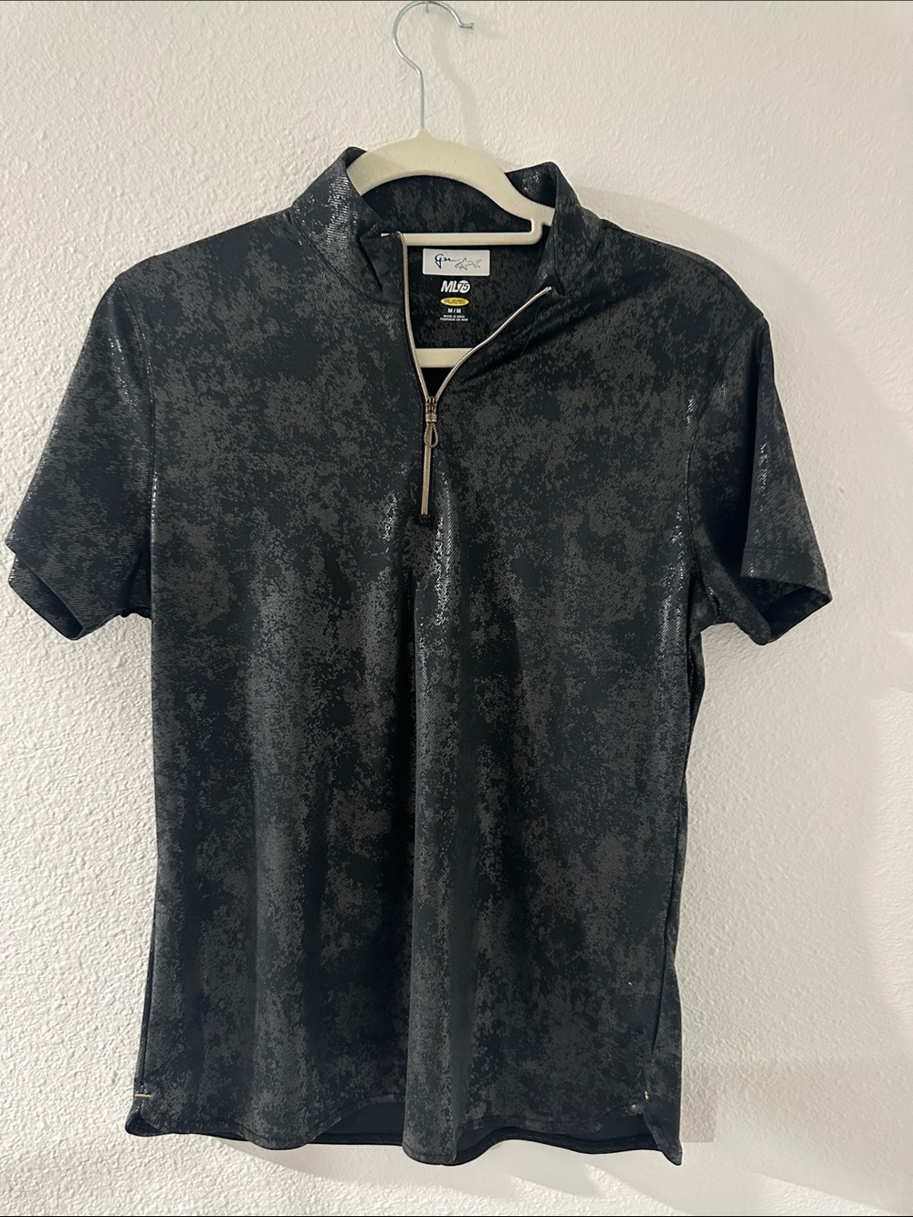 Black Metallic Short Sleeve Half-Zip Performance Top